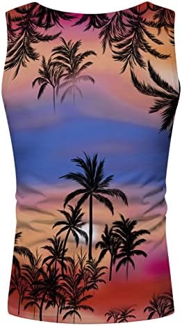 Маица на плажа на Хаваи за мажи, лето кул 3Д дигитално печатење резервоар без ракави, обичен тенок круг на тренингот за вратот, маица