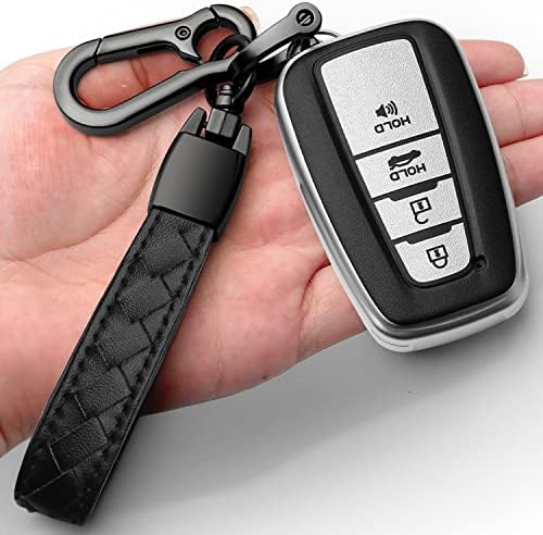 Синдеда компатибилен со тастатурата на Toyota Key Fob со кожен клуч за клучеви, мека TPU целосна заштита на покритие, клучен FOB случај за RAV4