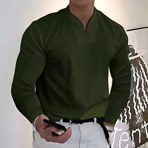 Dudubaby Mens Slim Fit кошула обична цврста боја V-вратот на џентлменски деловен бизнис со долг ракав маица