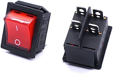 CZKE 5PCS AC 250V/16A 125V/20a Црвено Светло Осветлено вклучување/Исклучување DPST 4 Pin 2 Прекинувачи За Вклучување На Рокер За Позиција+12pcs 6,3 mm