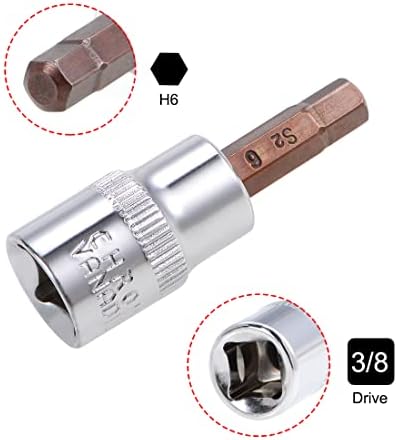 uxcell 2pcs 3/8 Drive x H6 Hex Bit Приклучок, S2 Челични Битови CR-V Приклучоци 38mm Должина Употреба Со Клуч За Крцкање, Слајд Бар, Продолжување