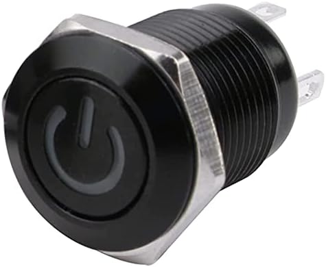 Ganyuu 12mm Водоотпорен оксидиран црно метално копче со копче со LED ламба моментално вклучување на компјутерски прекинувач за напојување