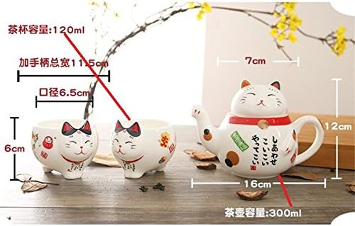 Јадење на облик на шармантна традиционална култура Јапонски дизајн Манеки Неко Среќа мачка керамичка чајник 1 чај сад и 2 чаши поставени