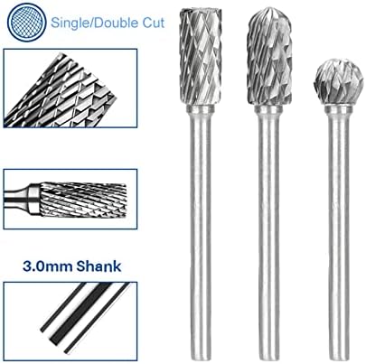 3мм Стебло Карбид Мелење Ротационен Брус Единечно Двојно За Ротациони Алати Електрично Мелење 10 парчиња