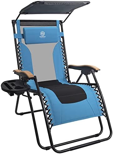 Coastrail Outdoor Zero Gravity Chootion Chootion Premium Lining Lounger со сончева сенка, поставено седиште, грб, перница, држач за чаши и