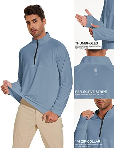 Пули Машка четвртина поштенски пуловер со долги ракави за заштита од сонце UPF 50+ тренингот маички за тренингот за риболов чувар