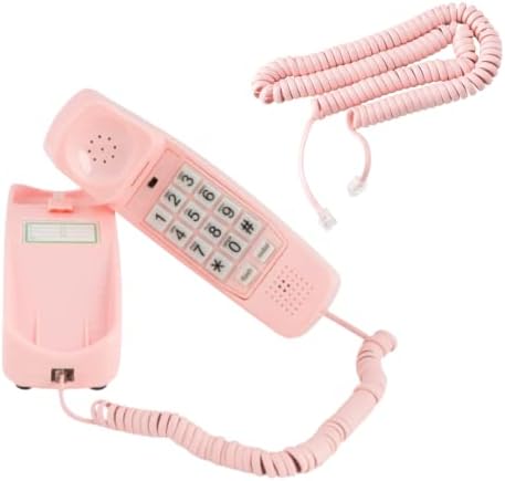 Розов фиксни телефон за домашен пакет со кабел за телефон со кадрави со кадрави со 25 метри