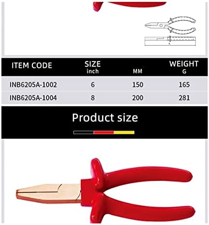 Слабени клешти за рамен нос 8 Должина, изолирана безбедност без искра натопени клешти VDE 1000V, берилиум бакар, структура со една глава,