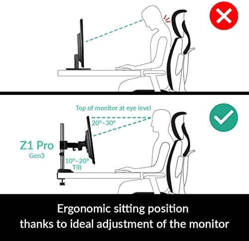 Arctic Z1 Pro - Mount Mount Monitor Monitor Arm до 34 /38 Ultrawide, до 15 кг, USB центар, лесно прилагодување на мониторот за монитори