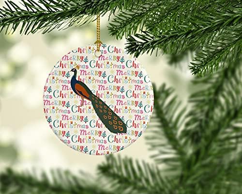 Богатства на Каролина WDK2770CO1 Индиски паун Пауфул Божиќна керамичка украс, украси за новогодишни елки, виси украс за Божиќ, празник, забава, подарок, подарок, подарок,