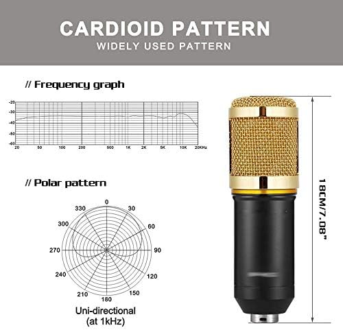 Комплет за микрофон за професионален кондензатор TDXBB: Микрофон за компјутер+шок монтирање+кабел за пена+кабел како микрофон