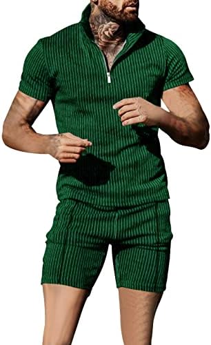 Волгрф Менс 2 парчиња облека од памук четвртина патент Поло кошула и шорцеви поставени летни атлетски дишења за дишење