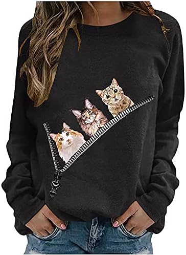 Женски есен зимски симпатична мачка графичка печатена маичка палта за жени мода трендовски