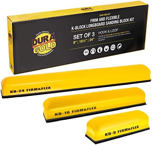 Dura-Gold Pro Series K-Block Sander Firm & Flex Hand Block Block Комплет со подлога на кука и јамка и подлога за адаптер за PSA и ролна од шкурка