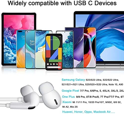 Слушалки за USB C, USB C Earbuds за Samsung Galaxy S23 Ultra S23+ USB Type C жичен слушалки со микрофон HIFI стерео USB C Earbuds