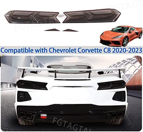 Fgtagtal Car Catellight Cover Компатибилен Со Chevrolet Corvette C8 2020-2023, Чаден Капак За Украсување На Школка На Задното Светло, Украсна Заштита На Задната Опашка, 4 ПАРЧИЊА, Проѕирно Сиво