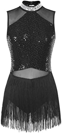 Сјајни сјајни Sequins на Iiniim Tassel Latin Jazz Dance Leotard Bodysuit Crisscross назад лирски костум за танцување