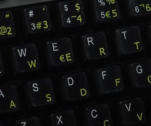 4Keyboard Шпански етикети на тастатурата Распоред со жолто букви Транспарентна позадина за работна површина, лаптоп и тетратка