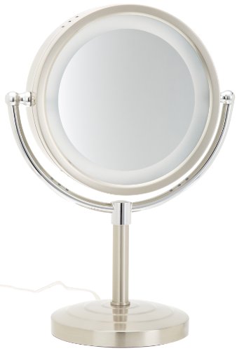 Огледало За Шминка Со Осветлена Маса во џердон-Огледало За Шминка Осветлено Со Ореол Со Зголемување ОД 1X И 5X Во Хромирана Завршница-Огледало