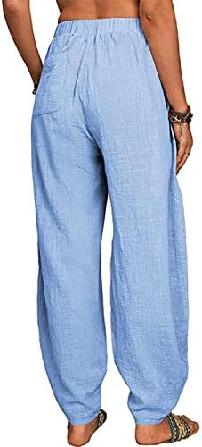 utcocoенски женски памучни постелнини харем панталони обични лабави панталони со високи половини панталони со џебови