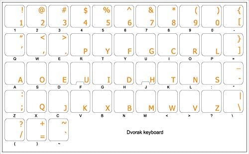 Поедноставен распоред на етикетите на тастатурата на Dvorak со портокалова буква Транспарентна позадина за работна површина, лаптоп и тетратка
