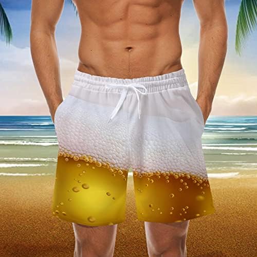HDDK Mens Swim Trunks лето за дишење на летни мрежи за дишење на хавајски плажа, пиво печатење, панталони за пливање за пливање