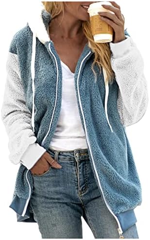 Ксиншид нејасни џемпери за жени поштедуваат руно палто топло долги ракави со аспиратор, лабава вклопување надворешна облека со џеб
