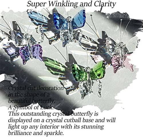 H&D Hyaline & Dora Поставете 4PCS кристално летање пеперутка со топка база фигура исечена стакло украс статуа колекција на животни