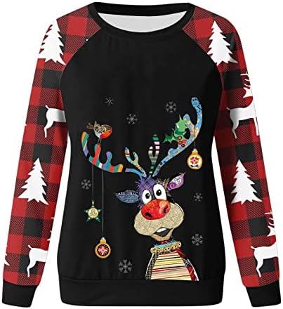 Christmasените Божиќни џемпери Преголема џемпер на екипажот Симпатична гноми Дедо Мраз печати скокач со долг ракав пулвер врв