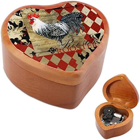 Гроздобер петел Вуд музички кутија гроздобер музички кутии подарок за Божиќ роденден Денот на вineубените во форма на срце