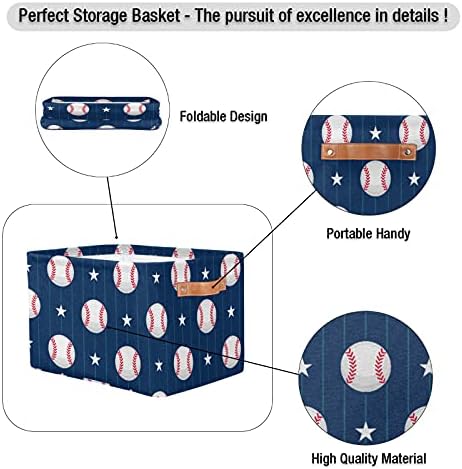 Кошница За Складирање Организатор Бејзбол Со Рачки, Бејзбол Ѕвезда Преклопливи Канти За Складирање Правоаголна Кутија За Складирање