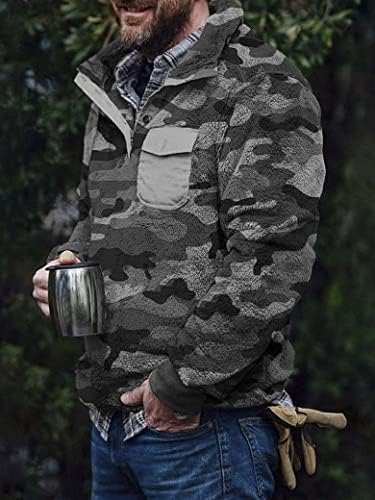 Оунар машка нејасна дуксер Шерпа руно, западна Ацтек карирана јакна есен зимски топло палење палто со џеб