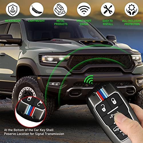 Moonlinks компатибилен со 2019 2020 2021 2021 2022 Dodge RAM 1500 Key Fob Cover, RAM Metal Key Case 6 Counte за мажи, кутија за легура на сива