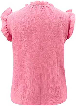 Резервоарот на Lcepcy Ruffle за жени обична цврста боја на блуза без ракави летни кошули за летни елеци за носење со фармерки