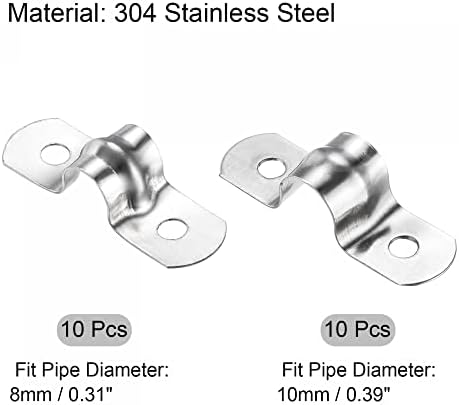 uxcell 8mm 10 mm Цврста лента за цевки 2 дупки 304 клип од не'рѓосувачки челик секоја големина 10 парчиња
