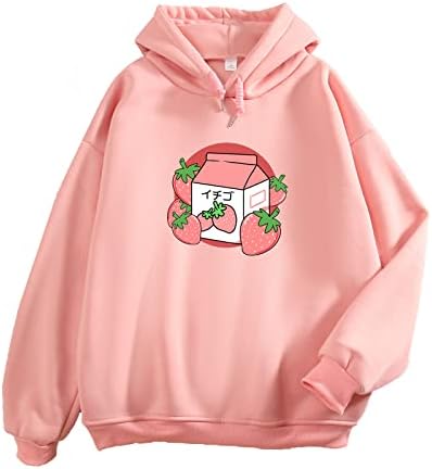 Mejotaus Симпатична јагода млеко дуксе за жени Каваи облека јапонски пастелни розови џемпери преголеми џемпери за тинејџери
