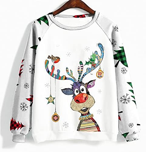 Божиќни Блузи За кошули За Жени Симпатични Ирваси Печатени Секојдневни Лабави Џемпери Со Пуловер Со Долги Ракави Дуксери Маици За Туника