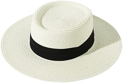 Lanzom upf50+ жени широки гребени слама панама сончева капа од летна плажа сонце капа