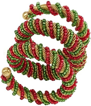 Фенко стилови со рачно зглобна метална салфетка прстени, сет од 4 - црвени и зелени стаклени монистра држачи за дома, трпезарија,