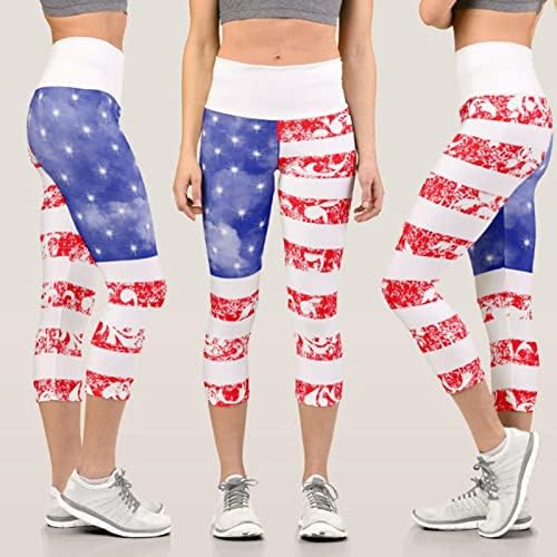 4 -ти јули хеланки за жени со високи половини на американско знаме тенок молив панталони Фитнес лесен атлетски тренинг јога панталони
