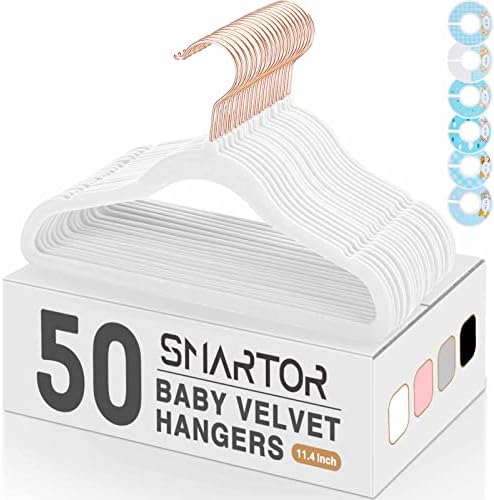 Smartor 50 пакет за возрасни и бебиња со кадифени закачалки кои не се лизгаат од розово злато, собрани закачалки со тешка закачалка за семејство користејќи