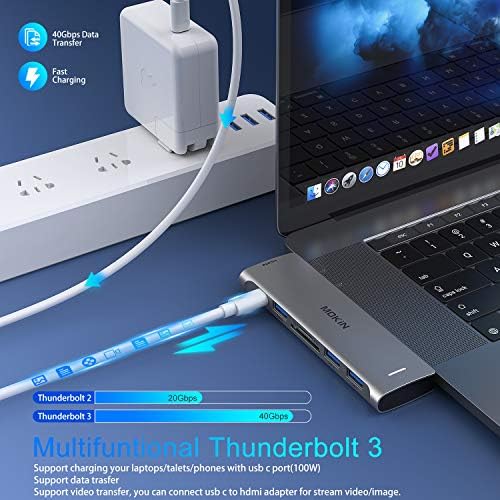 USB C Адаптер За Macbook Pro Адаптер, MACBOOK Pro USB Адаптер MacBook PRO HDMI Адаптери со 3 USB 3.0, 4K@60hz HDMI, TF/SD, USB-C Thunderbolt 3 100W