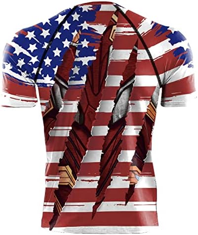 Машка кошула за компресија на компресија на Американското знаме со кратки тренинзи за кратки ракави маици Атлетски фитнес салата за