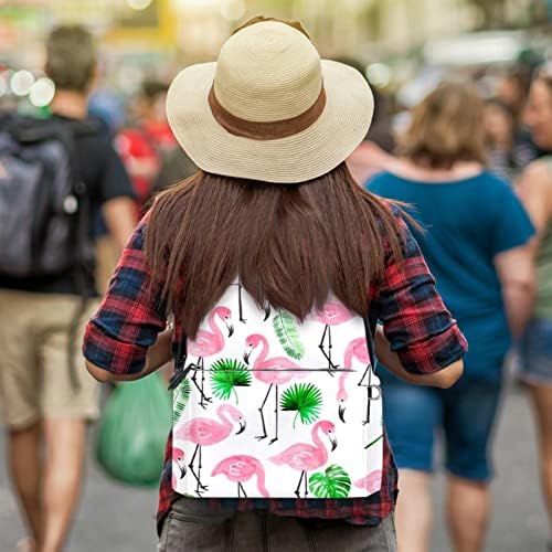TBOUOBT кожен ранец за патувања со лесен лаптоп лесен ранец за жени мажи, тропски лисја на палми од фламинго