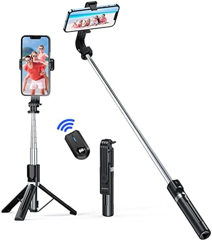 Atumtek 38 Selfie Stick Tripod, 3 во 1 телескопски селфи стап Bluetooth со одвојлив далечински управувач Телефон Трипод за iPhone 13/12/11