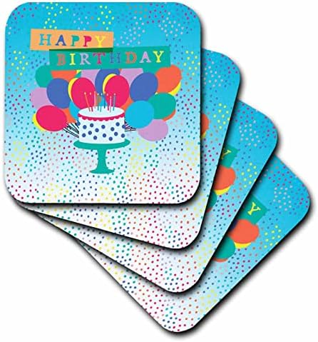 3дроза Шарена Среќна Роденденска Торта Со Свеќи, Конфети и Балони-Подлоги