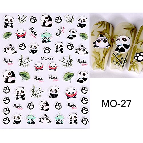 5Д олеснување Симпатични налепници за нокти на панда бамбус нокти декорации самостојни додатоци за маникир цвеќиња цвеќиња украси за нокти