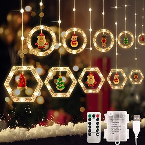 Светла за прозорец на радоста на радоста, во затворено декорација, 100 -та 10ft 8 режими на треперење на в Valentубените светла за украси USB и батерија оперирани Божиќни зав