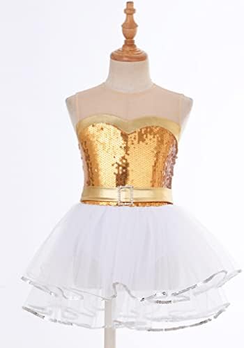 Freebily Girls Sequins Ballet Dance Dance With Tutu Skirt, сјајно камизол гимнастички леотарски фустан латински танцов костум