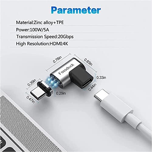 20GB/S USB C магнетски адаптер, магнетски USB C адаптер 24pins, Поддржете го USB3.1 PD 100W Брзо полнење, трансфер на податоци од 20 GB/S за